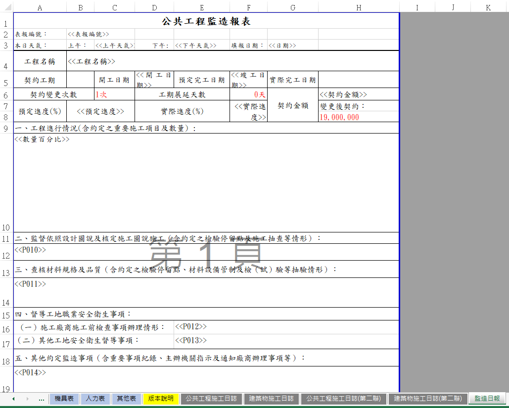 Fig2. 版型工作表